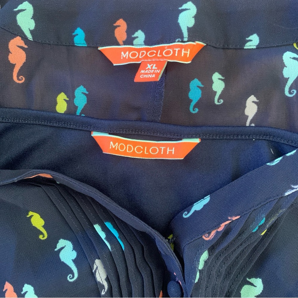 MODCLOTH Dress & Slip Size XL Navy Sheer Pintucked Seahorse Expert in your Zeal - Picture 15 of 16